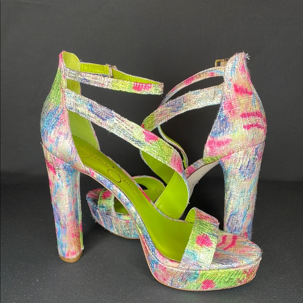 Jessica Simpson Pink and Green Platform Sandals